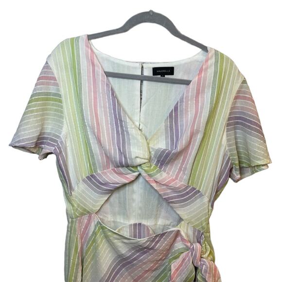 Majorelle Revolve Evelyn Pastel Striped Wrap Mini Dress Cut Out Size XL Like New - Picture 5 of 9